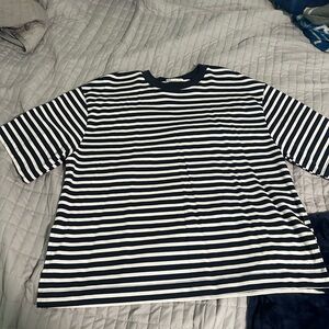 Zara Blue and White Striped Short Sleeve Tee